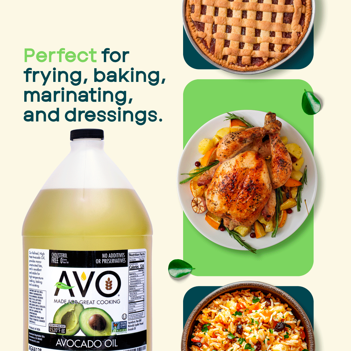 AVO NON GMO 100% Avocado Oil, 1 Gallon 128 Fl-oz, NO Preservatives Added