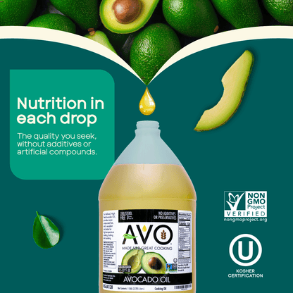 AVO NON GMO 100% Avocado Oil, 1 Gallon 128 Fl-oz, NO Preservatives Added