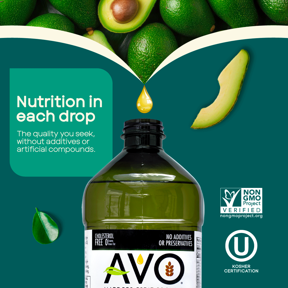 AVO NON GMO 100% Avocado Oil, 67.7 Fl-oz, NO Preservatives Added