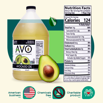 AVO NON GMO 100% Avocado Oil, 1 Gallon 128 Fl-oz, NO Preservatives Added