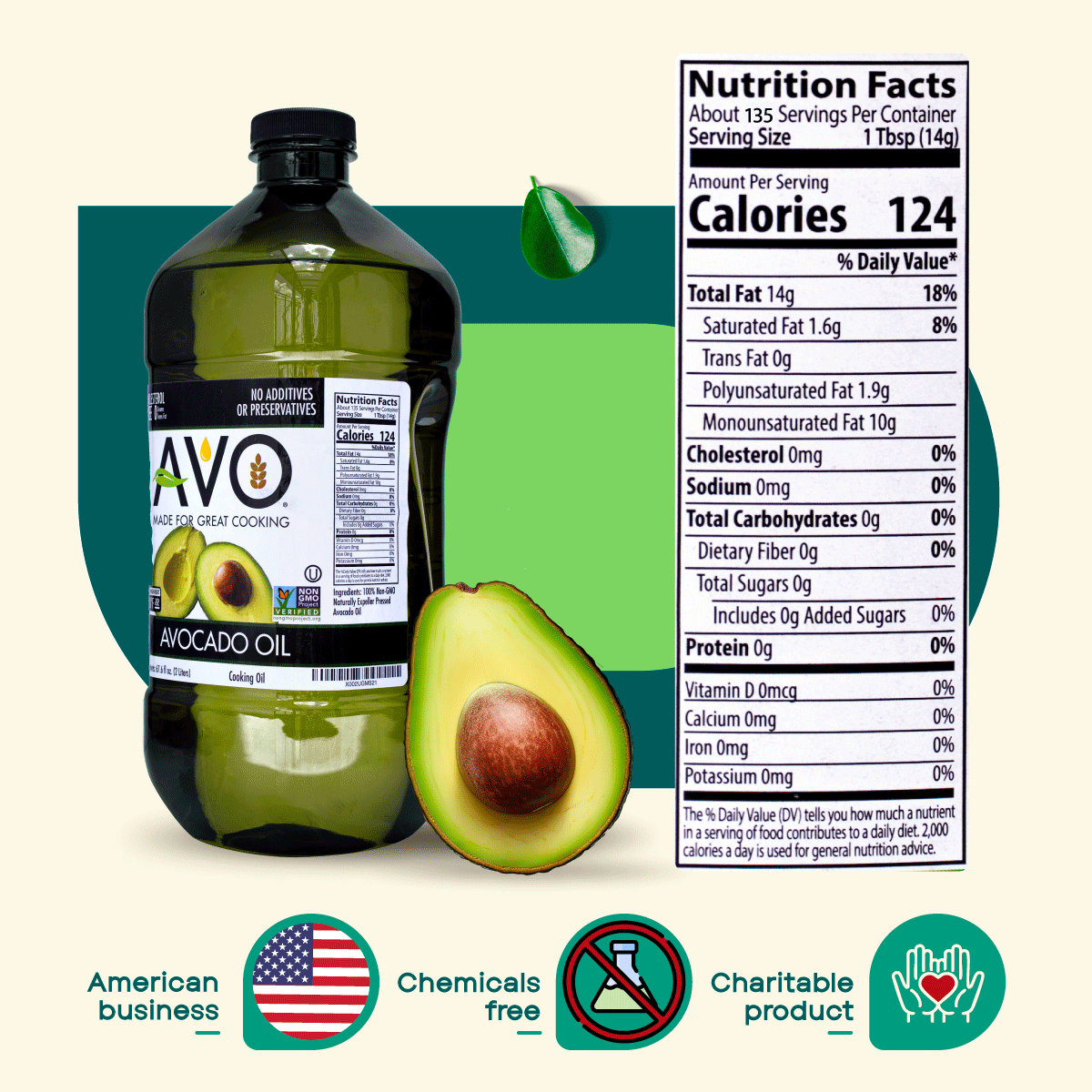 AVO NON GMO 100% Avocado Oil, 67.7 Fl-oz, NO Preservatives Added