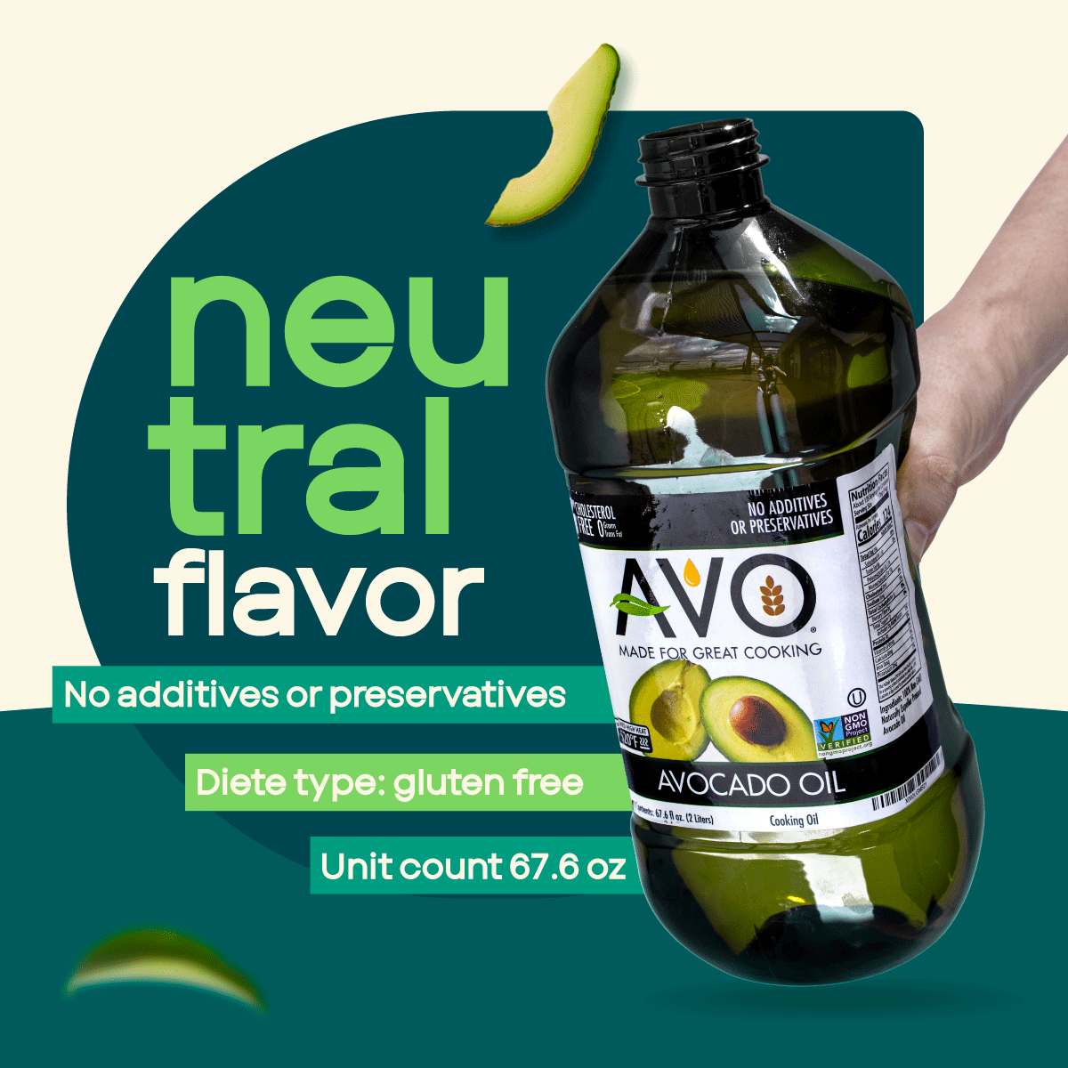 AVO NON GMO 100% Avocado Oil, 67.7 Fl-oz, NO Preservatives Added