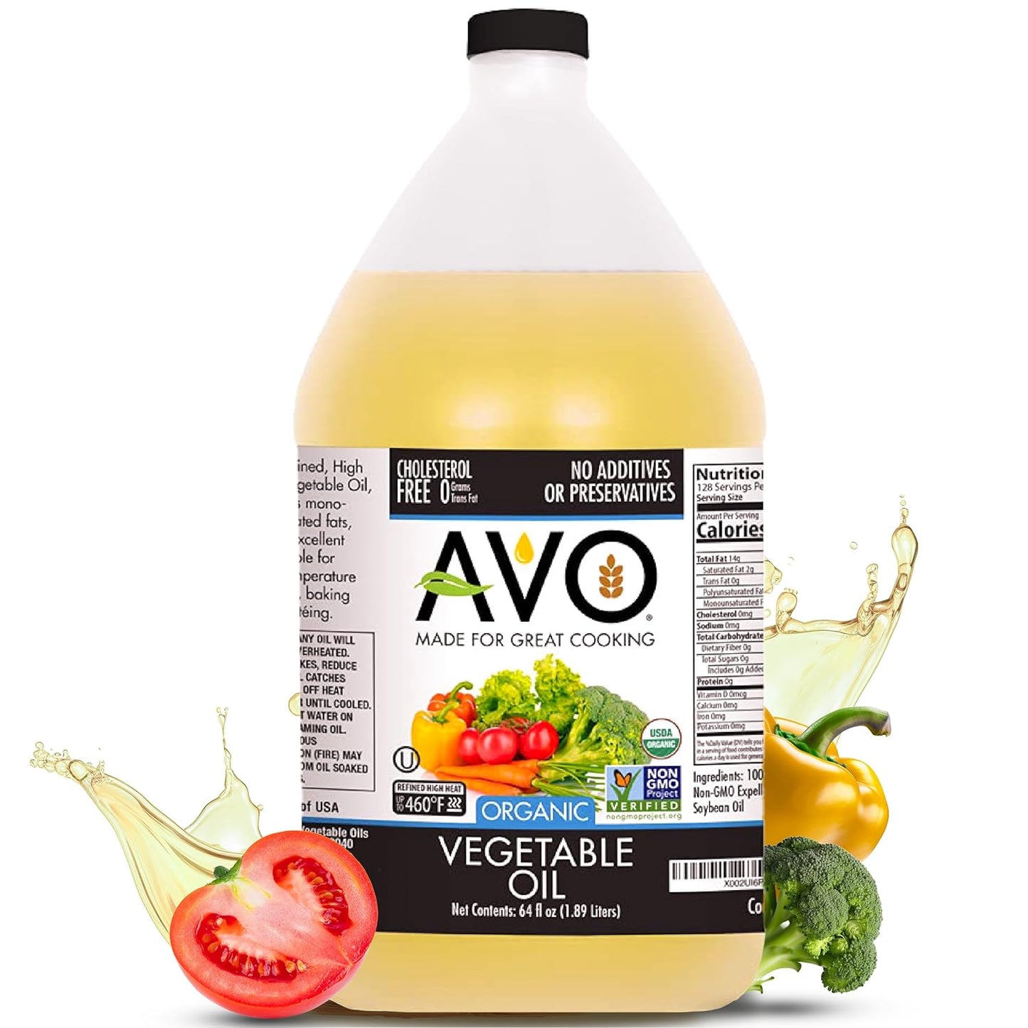 AVO ORGANIC 100% VEGETABLE Oil, 64 Fl-oz (Half a Gallon) NO preservatives added