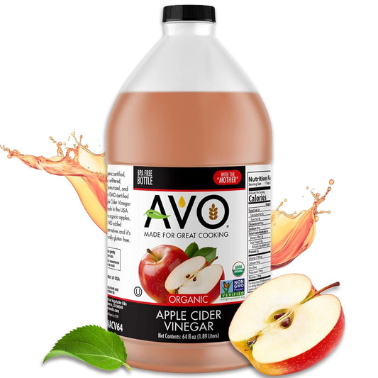 AVO Naturally Processed ORGANIC NON-GMO Apple Cider Vinegar with the Mother – Raw, Unfiltered, Unpasteurized All Natural Ingredients (64 oz)