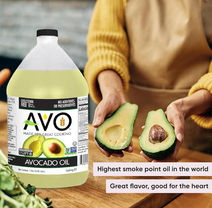 AVO NON GMO 100% Avocado Oil, 1 Gallon 128 Fl-oz, NO Preservatives Added